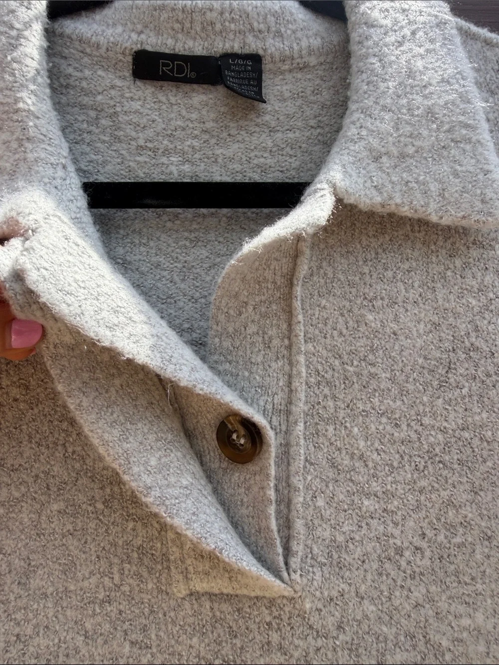 RDI Light Grey Button-Up Terry Sweater